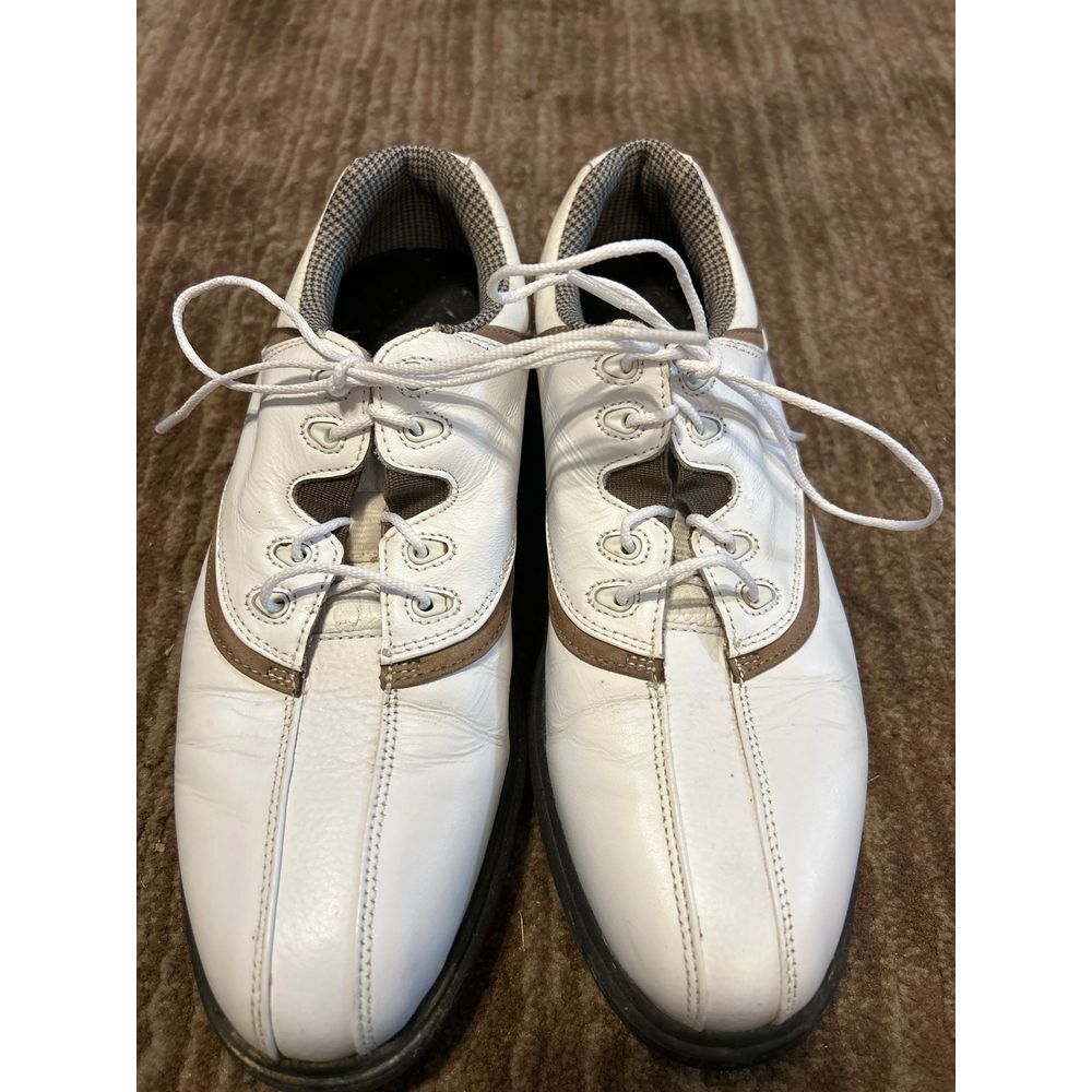 Footjoy White Leather Golf Shoes with Brown Trim Lace-Up 98315‎ Sport Footwear